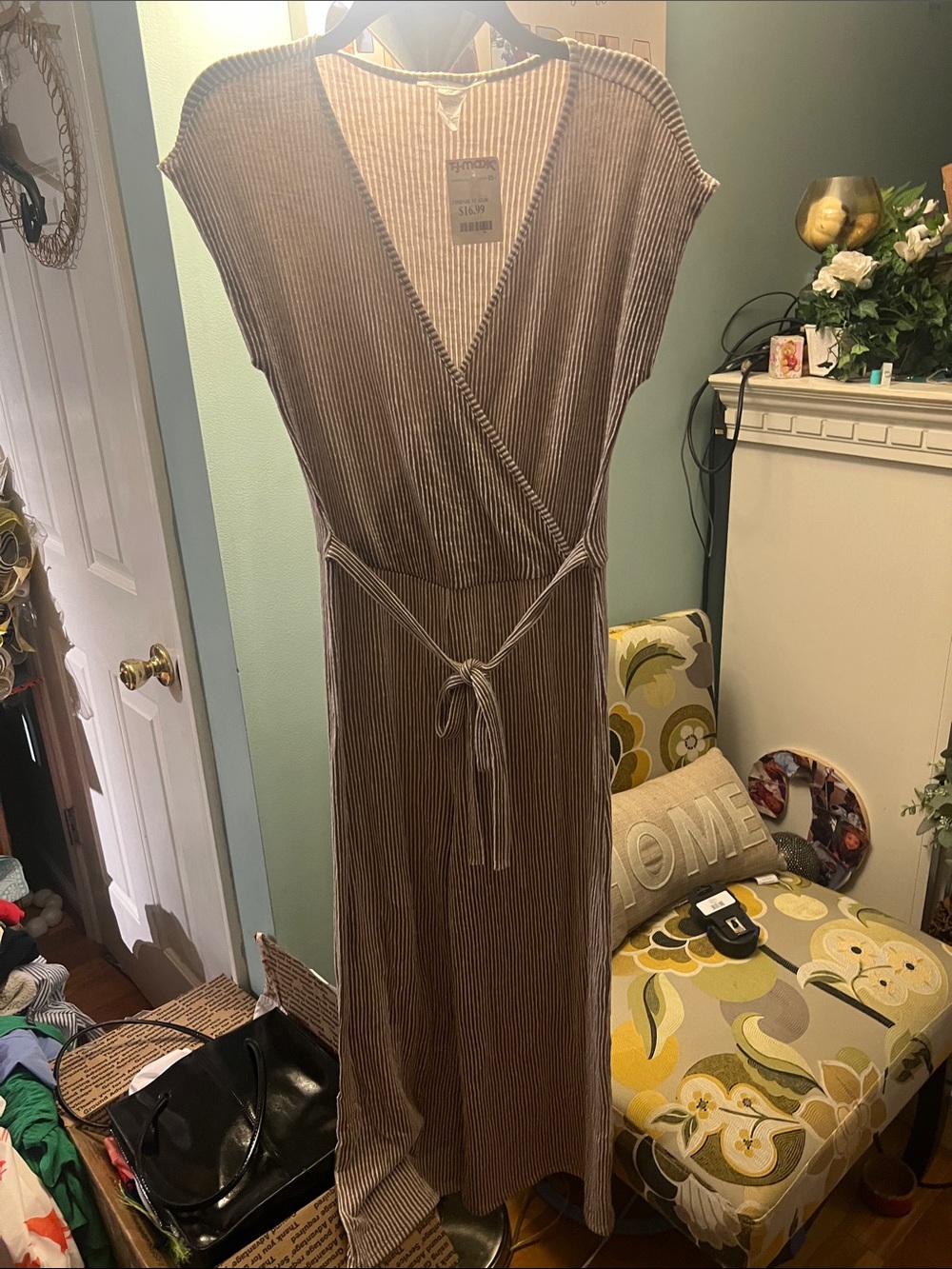 Caution To The Wind Ribbed Wrap Maxi Dress in Taupe, white, ribbed, NWT MED